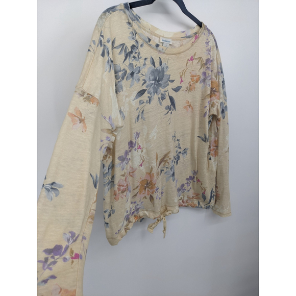 Sundance Sweater Women Small Yellow Floral Linen Long Sleeve Pullover Tie Top - Picture 5 of 9
